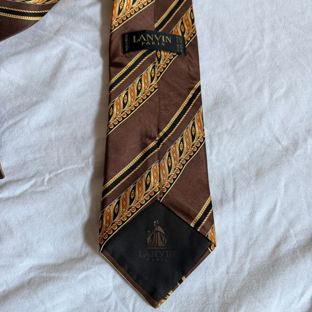 Lanvin Paris Silk Baroque Print Men’s Tie Brown Gold